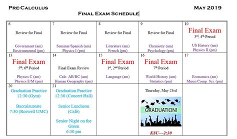 stevens final exam schedule